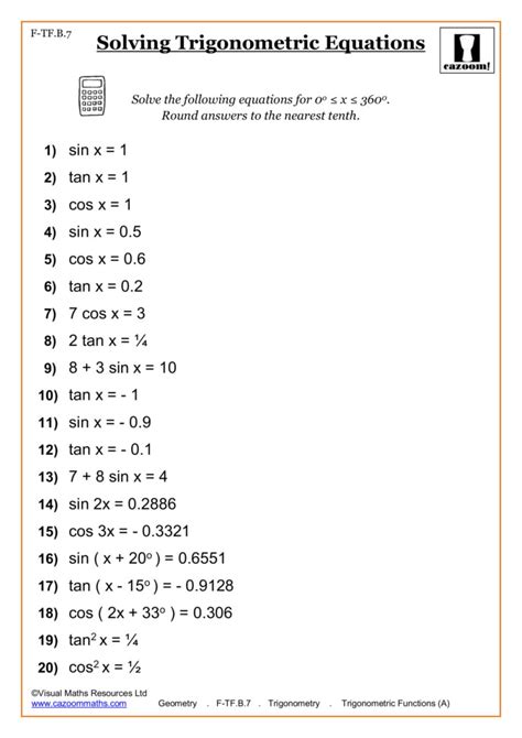 Free Printable Math Worksheet High School