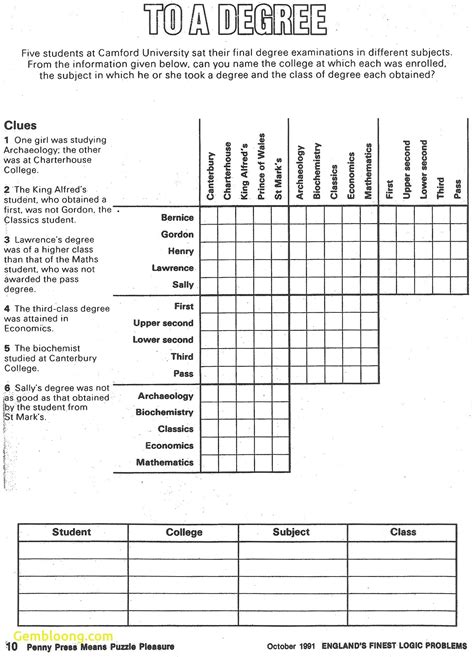 Free Printable Matrix Logic Puzzles