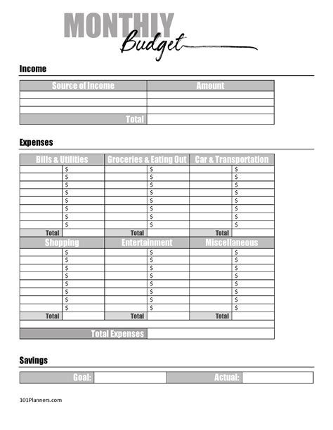 free printable monthly budget sheet template