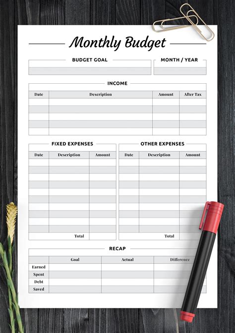 free printable monthly budget template pdf