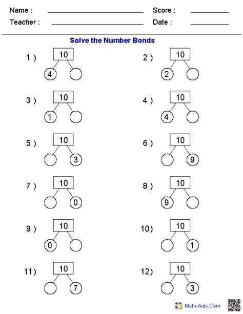 Free Printable Number Bonds Tree Format