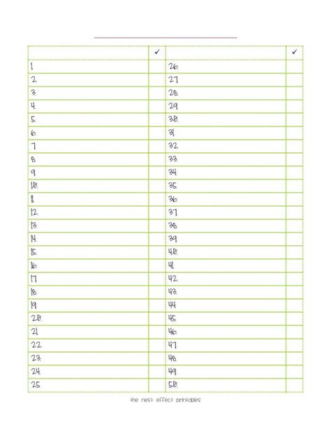 Free Printable Numbered Table