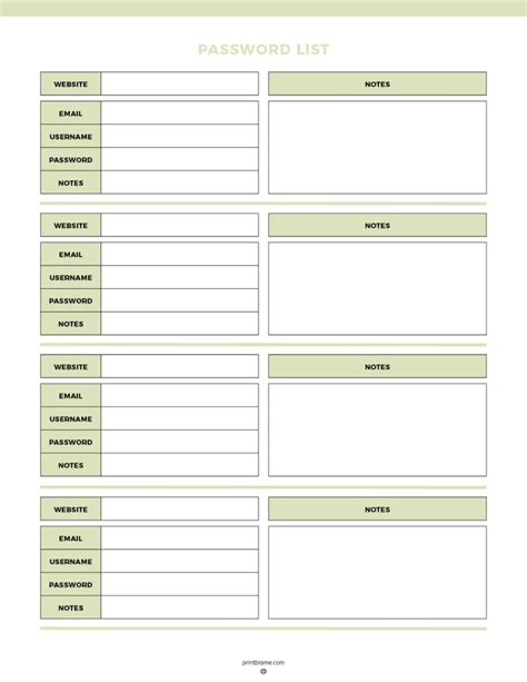 Free Printable Password Log Pdf