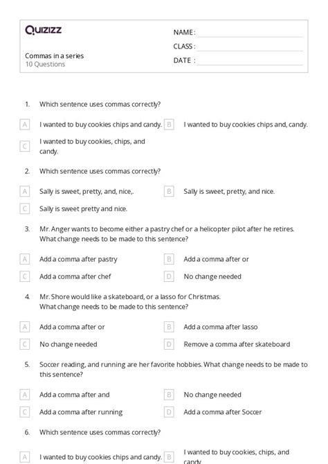 Free Printable Practice With Commas 4Th Grade