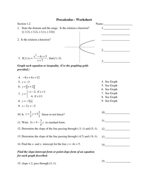 Free Printable Precalculus Worksheets