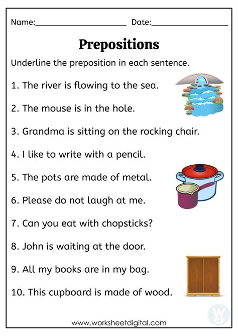 Free Printable Preposition Worksheets For Second Grade
