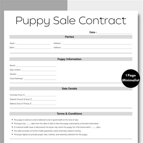 Free Printable Puppy Contract