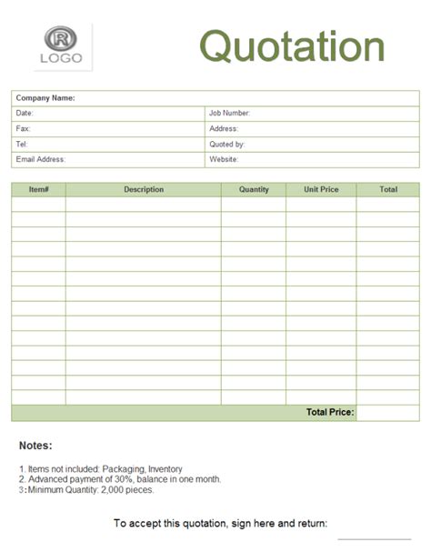 Free Printable Quote Form
