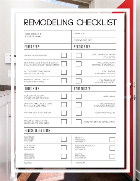 Free Printable Remodeling Selection Sheets