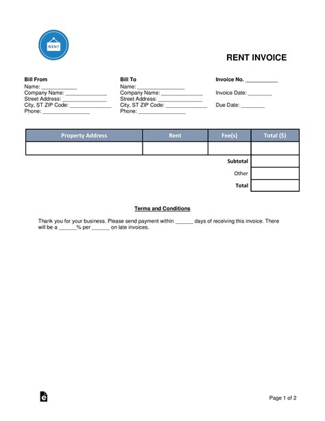 Free Printable Rent Invoice