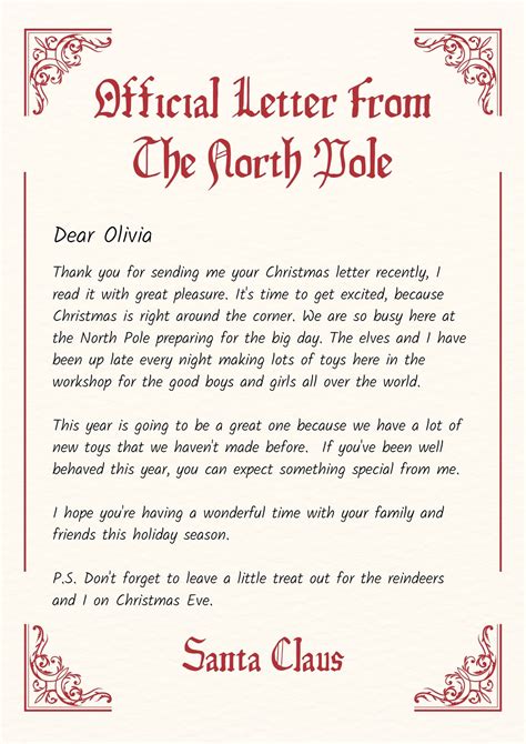 Free Printable Santa Return Letters