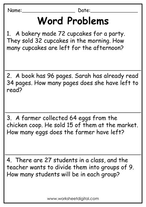 Free Printable Second Grade Word Problems
