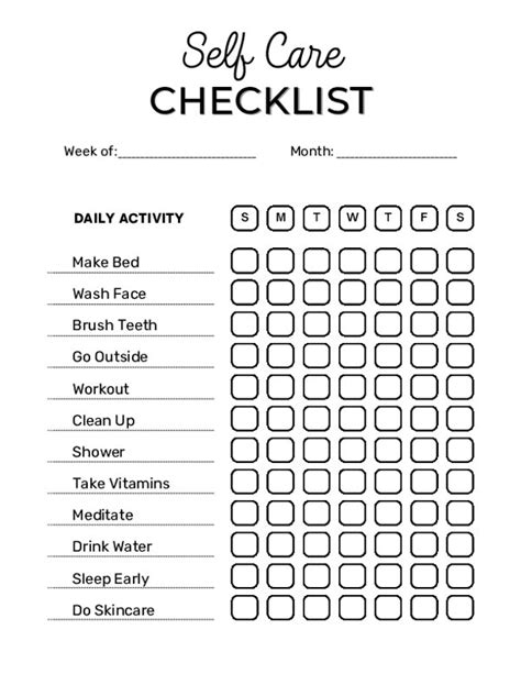 Free Printable Self Care Checklist