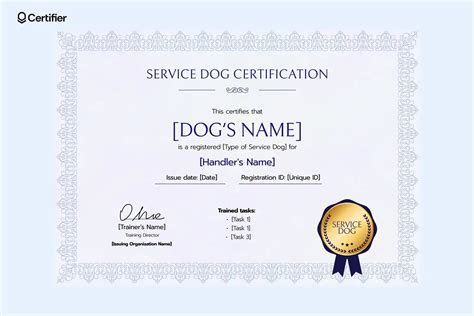 Free Printable Service Dog Certification Templete