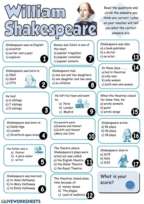 Free Printable Shakespeare Test