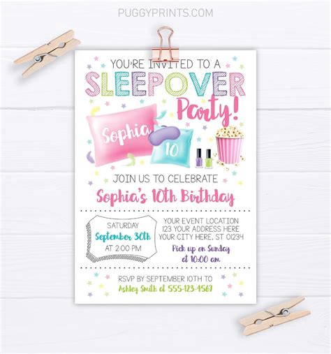 free printable slumber party birthday invitations