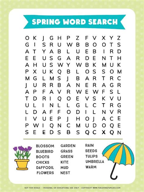Fun Spring Word Search for Kids Thrifty Mommas Tips