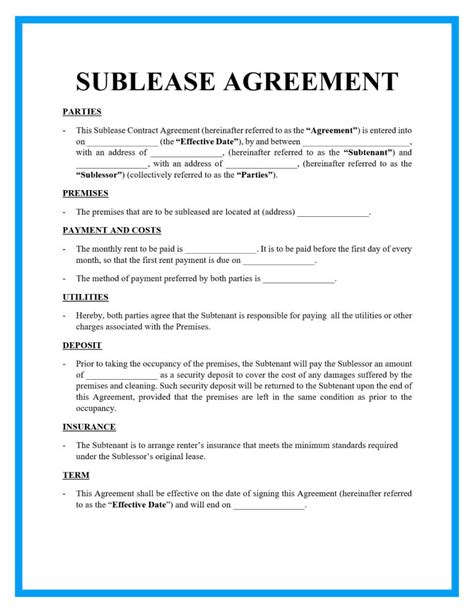 Free Printable Sublease Agreement