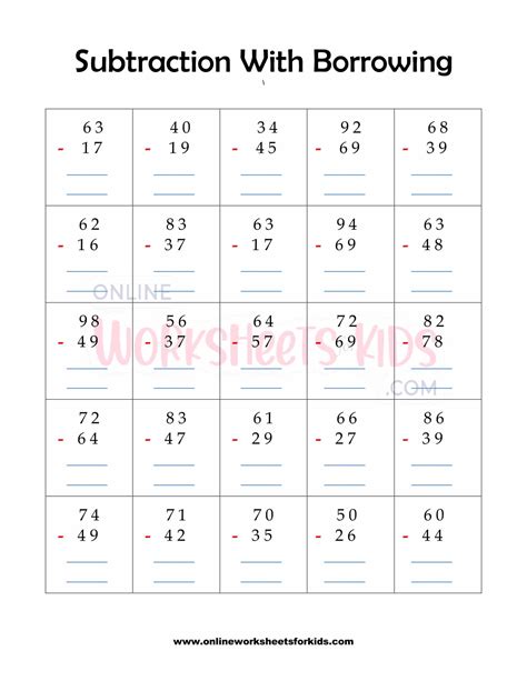 Free Printable Subtraction With Borrowing Worksheets