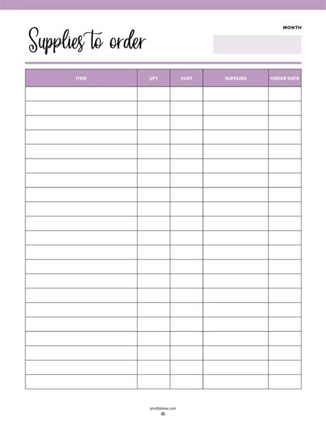 Free Printable Supply List Template