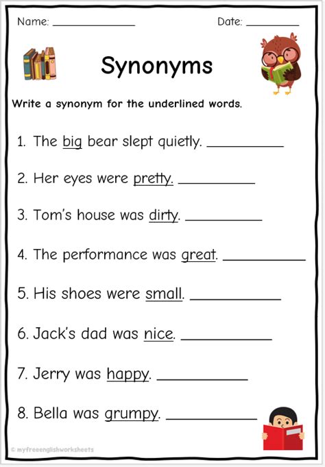 Free Printable Synonym Worksheets