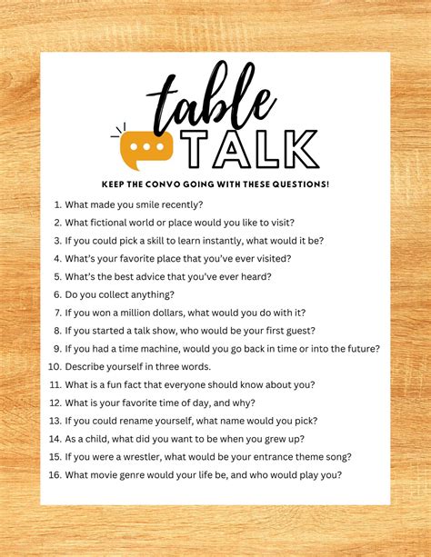 Free Printable Table Topic Questions