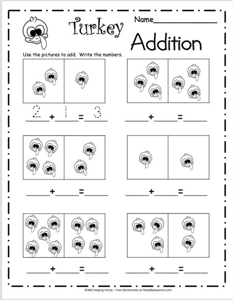 Free Printable Turkey Math Worksheets
