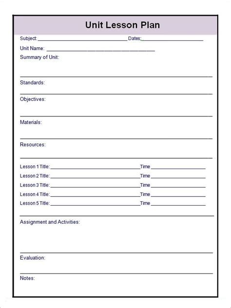 Free Printable Unit Lesson Plan Template