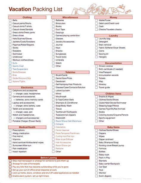 Free Printable Vacation Packing List
