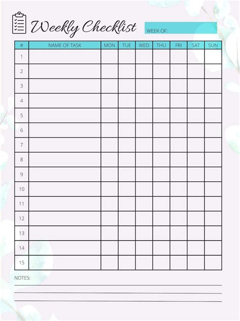 Free Printable Weekly Checklist