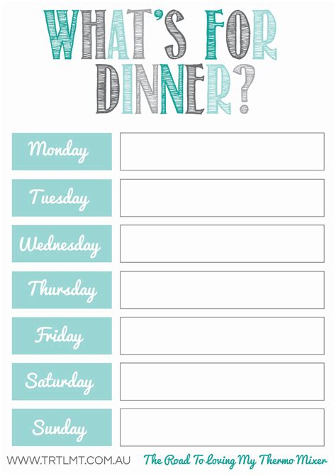 free printable weekly dinner menu template