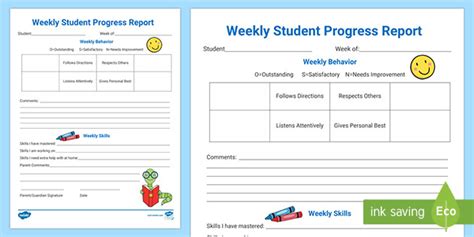 Free Printable Weekly Student Progress Report