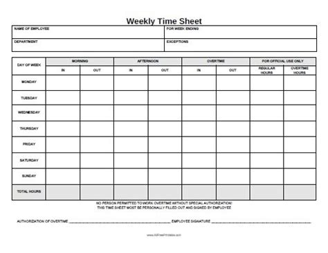 Free Printable Weekly Time Sheet Chart