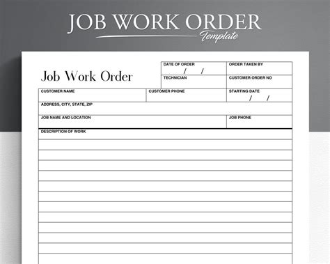Free Printable Work Oder Sheets