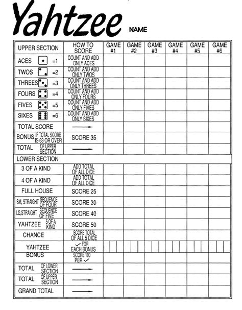 Free Printable Yard Yahtzee Score Sheets