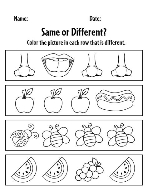 Free Printables Same Vs Different