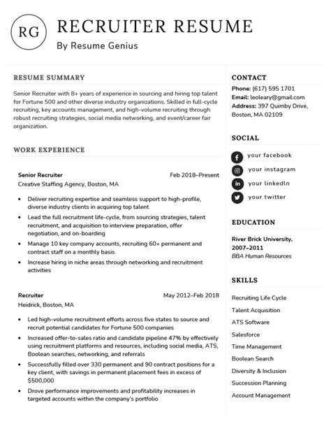 free resumes for recruiters