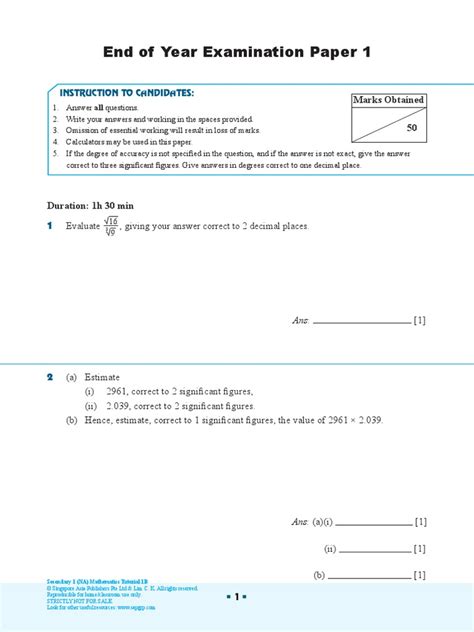 free secondary 1 math exam papers singapore