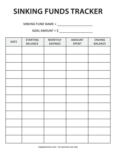 Free Sinking Funds Tracker Printable