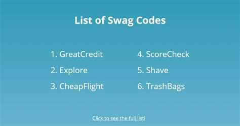 free swag codes list