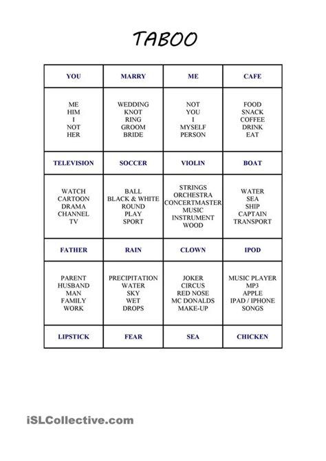 Free Taboo Cards Printable