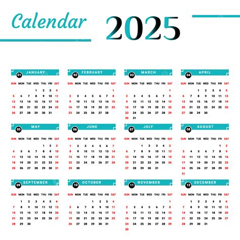 Free Vector 2025 Calendar