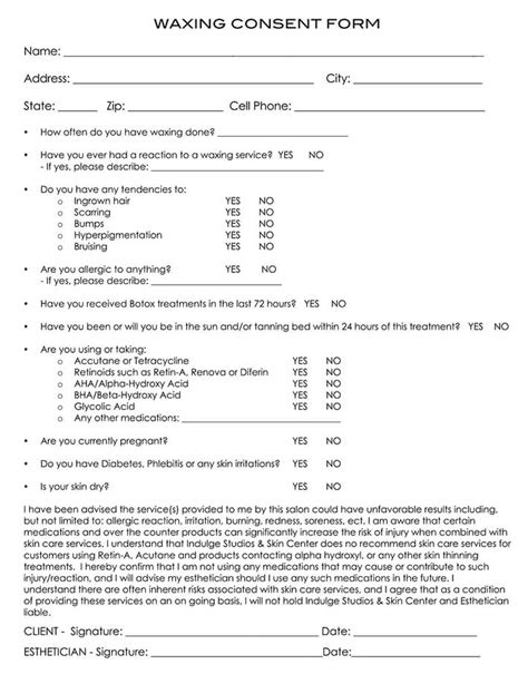 Waxing Consent Form Template Master of Documents