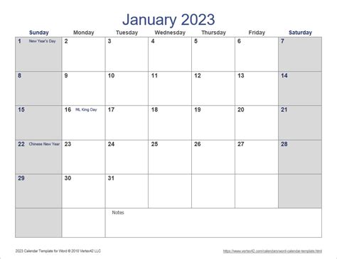 2023 Calendar Free Printable Word Templates Calendarpedia