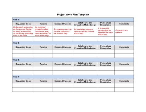free work plan template excel