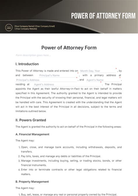 freepower of attorney form template