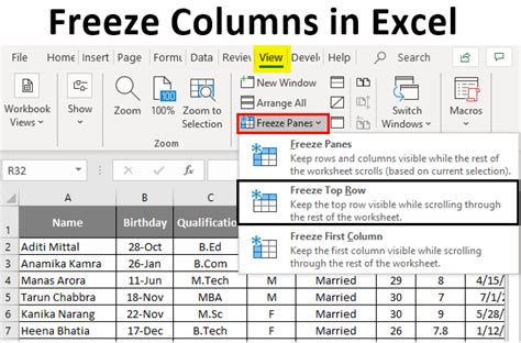 Freeze Column in Excel
