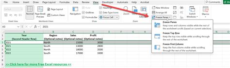 Freeze Top Rows in Excel