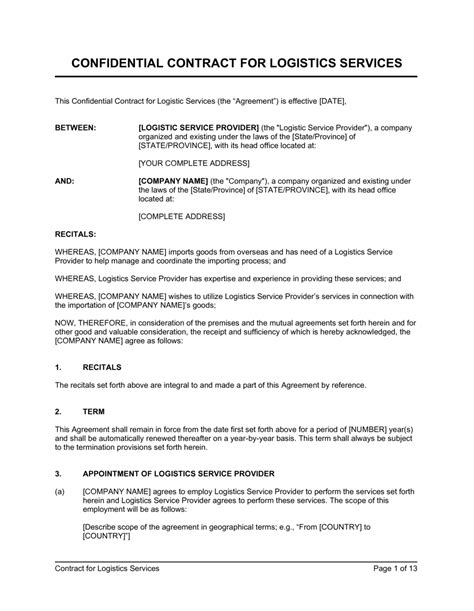 Freight Forwarding Service Level Agreement Template
