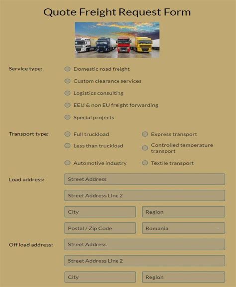 freight quote request form template